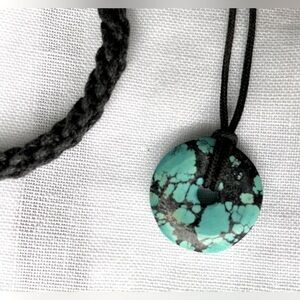 Set | Donut Bead Turquoise on Black Necklace & Black Roped Adjust. & Bracelet